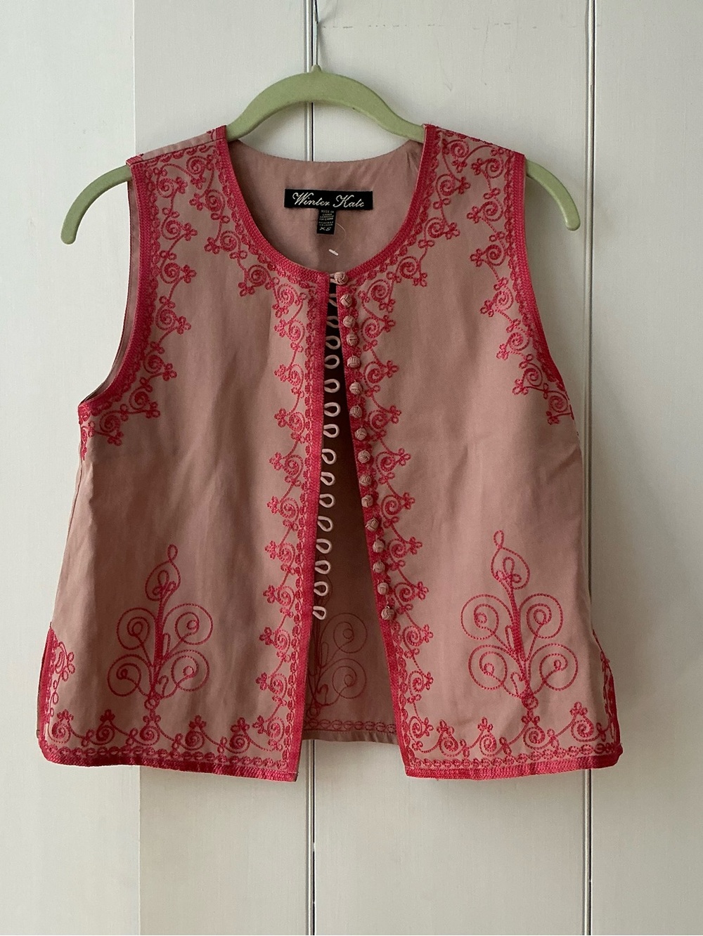 Winter Kate by Nicole Richie Embroidered Boho Vest Pink Taupe XS